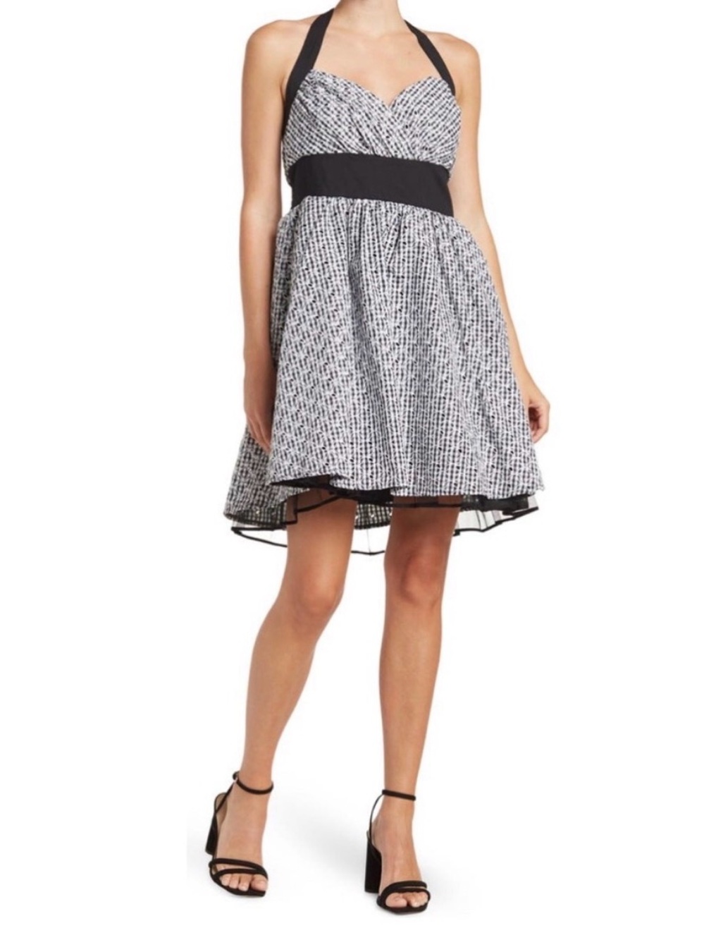 Betsey Johnson Retro Rockabilly Gingham Eyelet Halter Fit & Flare Dress M Pinup